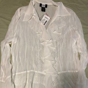 Studio 1940 Sheer White Womens Small Ruffle Shirt Brand New Cute Blouse